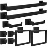 10pcs Bathroom Hardware Set, 24in Towel Bar Set, Including Square Towel Bar Square Towel Ring Toilet Paper Holder Towel Hooks, S