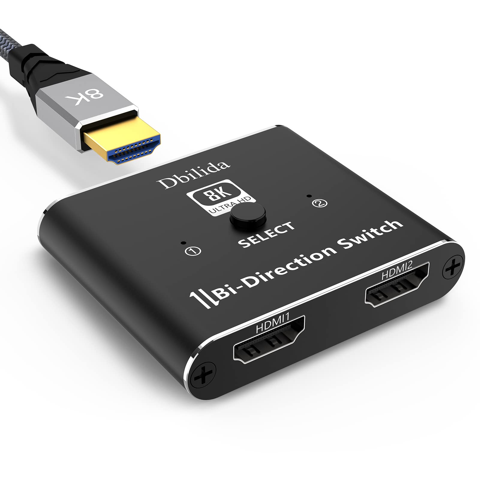 8K HDMI 2.1 Switch, Dbilida 48Gbps 8K HDMI Switcher Splitter 2 in 1 Out Support 4K@165Hz/144Hz/120Hz, 8K@60Hz, Bi-Directional fo