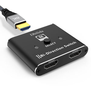 8K HDMI 2.1 Switch, Dbilida 48Gbps 8K HDMI Switcher Splitter 2 in 1 Out Support 4K@165Hz/144Hz/120Hz, 8K@60Hz, Bi-Directional fo