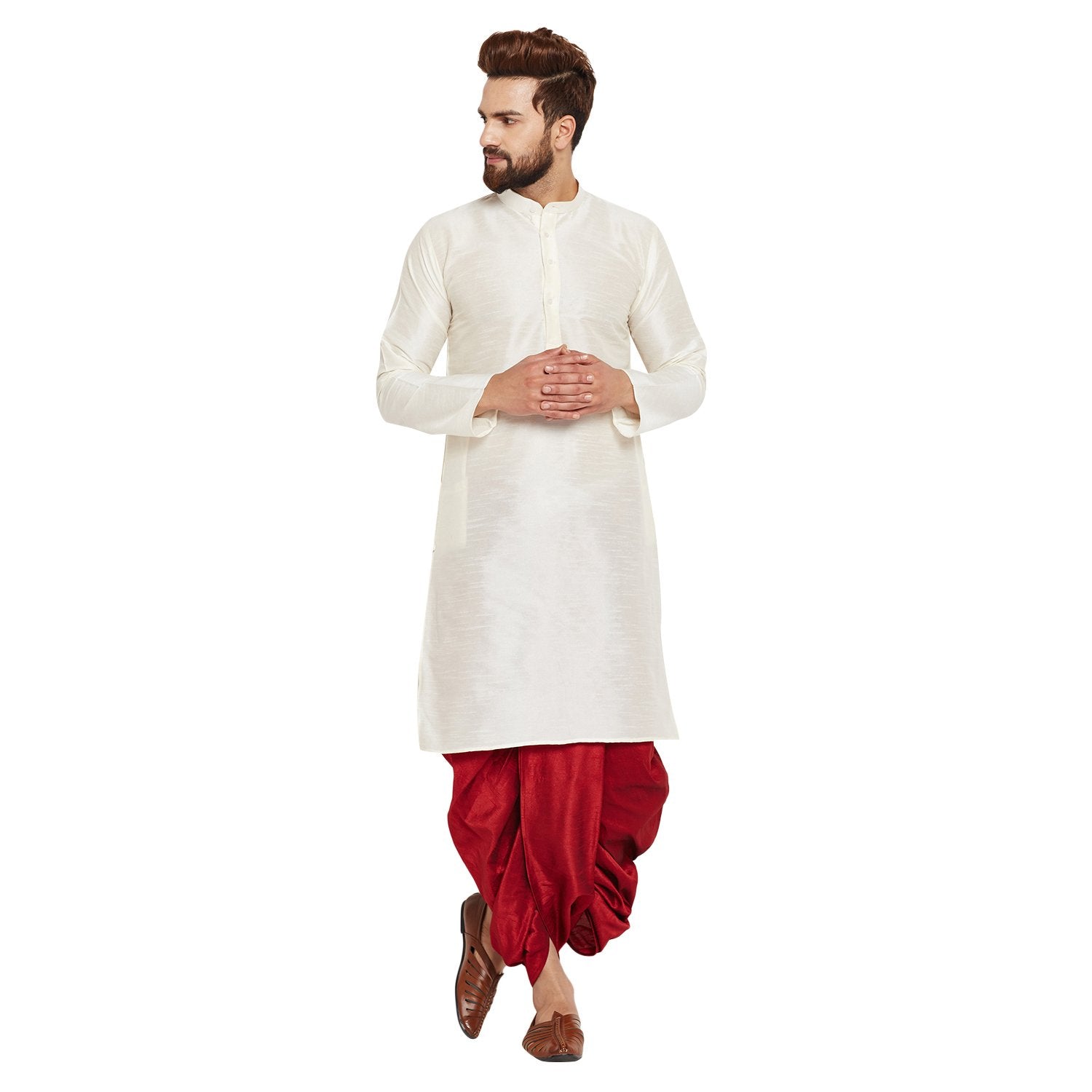 Sojanya (Since 1958 Men'S Dupion Silk Dhoti Kurta Set