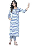Gosriki Women'S Cotton Blend Straight Printed Kurta With Pant Set (Bitiya Blue-Cmd-Gs_S_Blue_Small),Blue,,B0C6QM8126