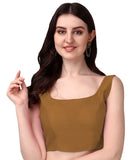Pujia Mills Women's Deep Neck Silk Sleeveless Readymade Blouse (Dust, 34)