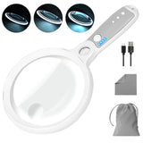 Large Magnifying Glass with 37 LED Light, 10X 20X 45X Handheld Illuminated Lighted Magnifier with 3 Light Modes Rechargeable Mag