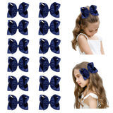 DEEKA 12 PCS 6 Big Hand-made Grosgrain Ribbon Hair Bow Alligator Clips Hair Accessories for Little Teen Toddler Girls - Navy B