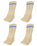 Mukhaksh (Pack Of 4 Pairs Boys Kids Beige Socks With Blue Stripes Border Lines, Podar International School Socks, 78 Years