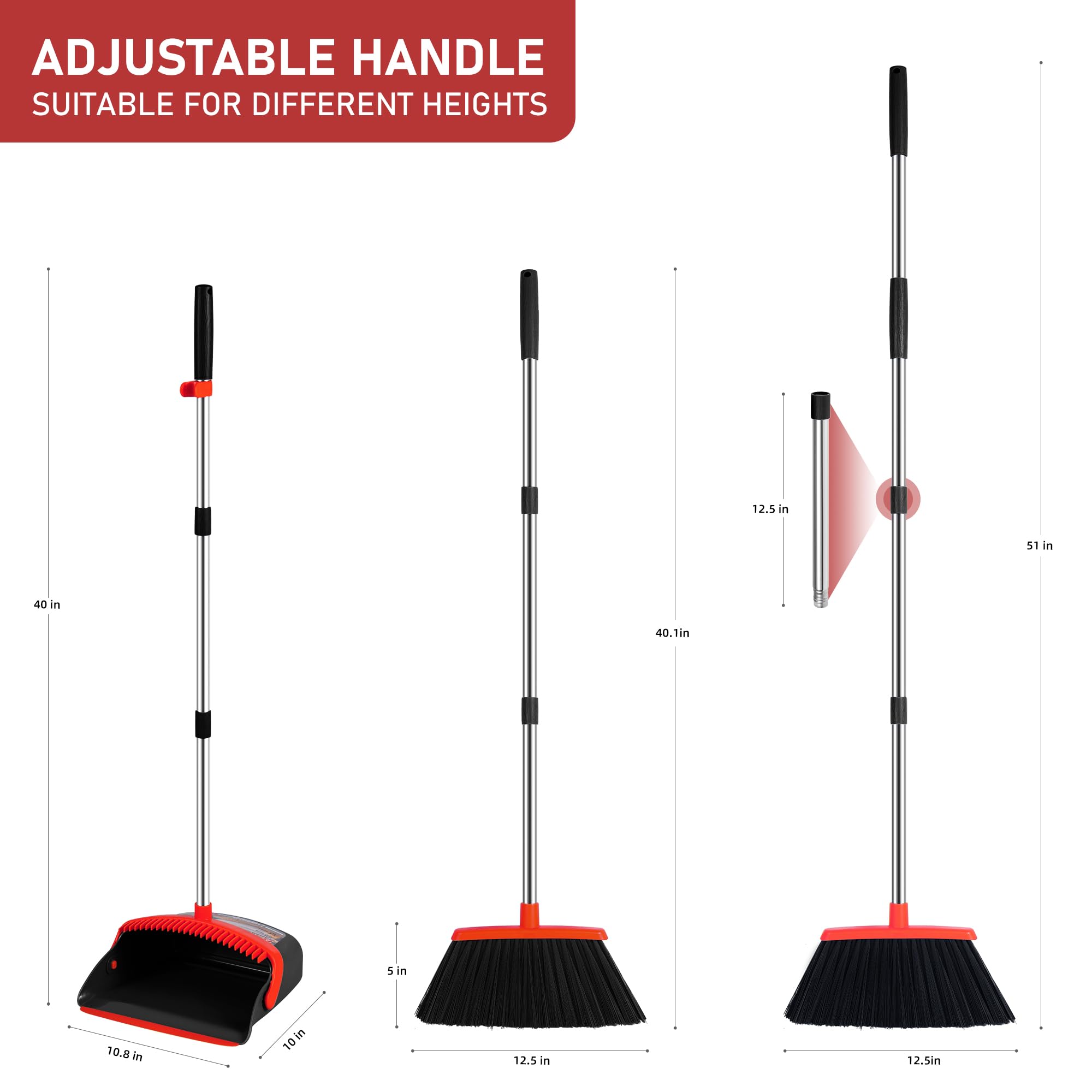 BSKLIN Broom and Dustpan Set, Broom Dustpan Combo Set Home Commercial Cleaning Supplies Angle Broom with Long Handle Perfect for