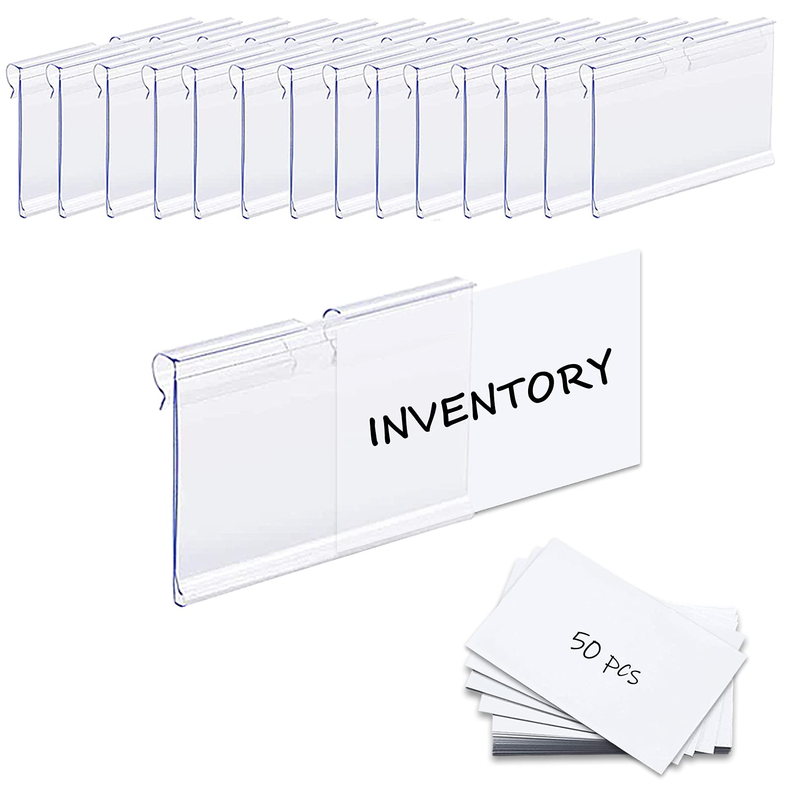 Basket Labels Clip On,50PCS Clear Plastic Bin Clip Labels for Baskets,Wire Shelf Price Labels,Labels for Storage Bins,Merchandis