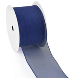Threetols Dark Blue Sheer Ribbon, 25 Yards x 2.5 Blue Organza Chiffon Ribbon for Wedding Birthday Gift Wrapping DIY Craft Organz