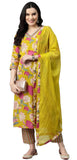 Anni Designer Women'S Cotton Blend Straight Printed Kurta With Pant & Dupatta (Ganita Mustard_4Xl_Mustard_Xxxx-Large),Mustard,4XL