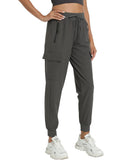 Women's Joggers with Pockets Lightweight - Water Resistant Quick Dry Cargo Athletic Pants for Hiking Running Camping Travel (Gre