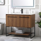 Elegant Decor Gerard 40 Single Porcelain Top Bathroom Vanity In Walnut Brown