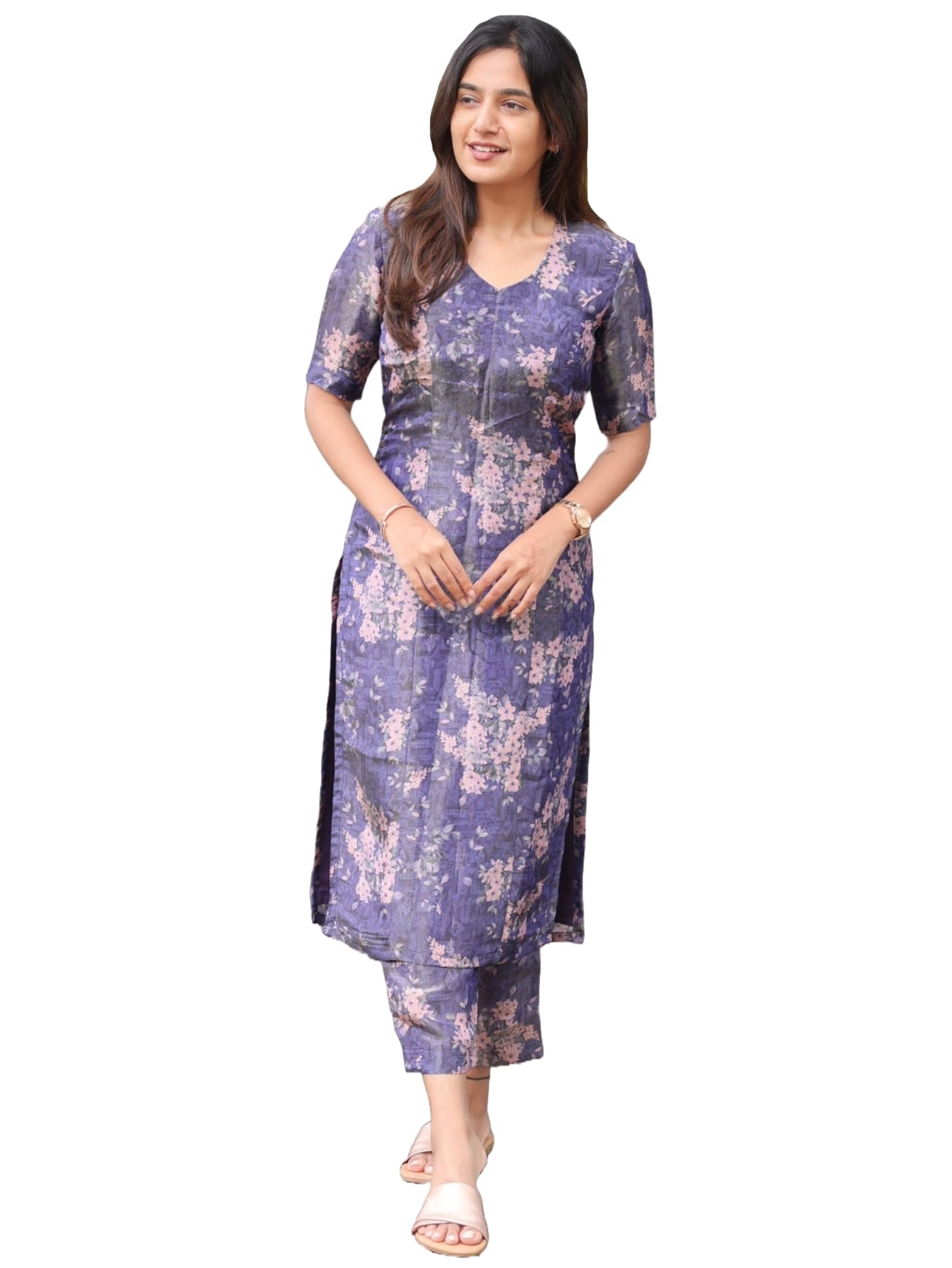 Anni Designer Women'S Rayon Viscose Straight Printed Kurta With Pant (Tisur Begani_S_Begani_Small),Begani,S