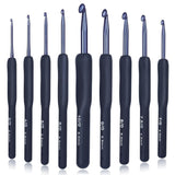 Modiq 9 Pcs Ergonomic Crochet Hook Set, Dark Blue Aluminium Crochet Hooks Set, Crochet Kit With Soft Grip Handles, Sizes From 2.