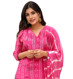 Anni Designer Women'S Rayon Viscose Straight Bandhej Printed Kurta With Pant & Dupatta (Baghira Pink-Vks02_Xl_Pink_X-Large),Pink,XL,,,