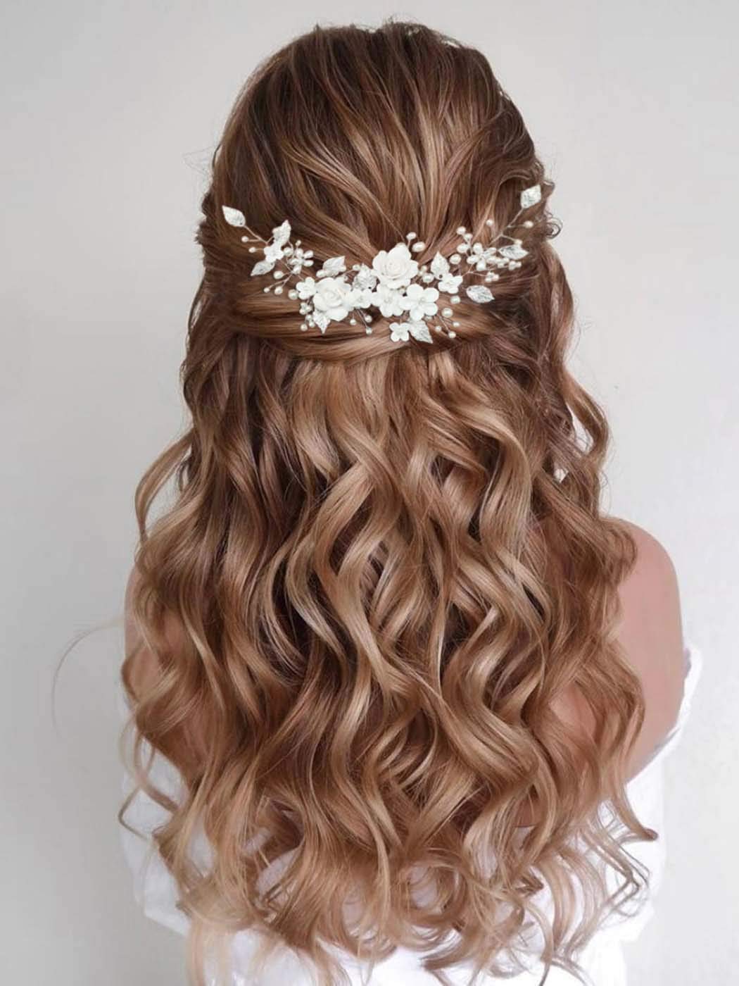 Casdre Flower Bride Wedding Hair Vine Pearl Bridal Headpiece Leaf Hair Accessories Hair Piece for Women and Girls (A Silver)