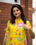 Anni Designer Women'S Rayon Viscose Straight Printed Kurta With Pant (Ladat Yellow-Vks01_Xxl_Yellow_Xx-Large),Yellow,2XL,,,