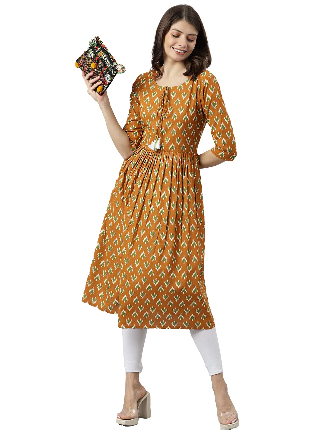 Anni Designer Women'S Polycotton Anarkali Printed Kurta (Moti Mustard_2Xl_New01_Mustard_Xx-Large),Mustard,2XL