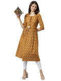 Anni Designer Women'S Polycotton Anarkali Printed Kurta (Moti Mustard_2Xl_New01_Mustard_Xx-Large),Mustard,2XL