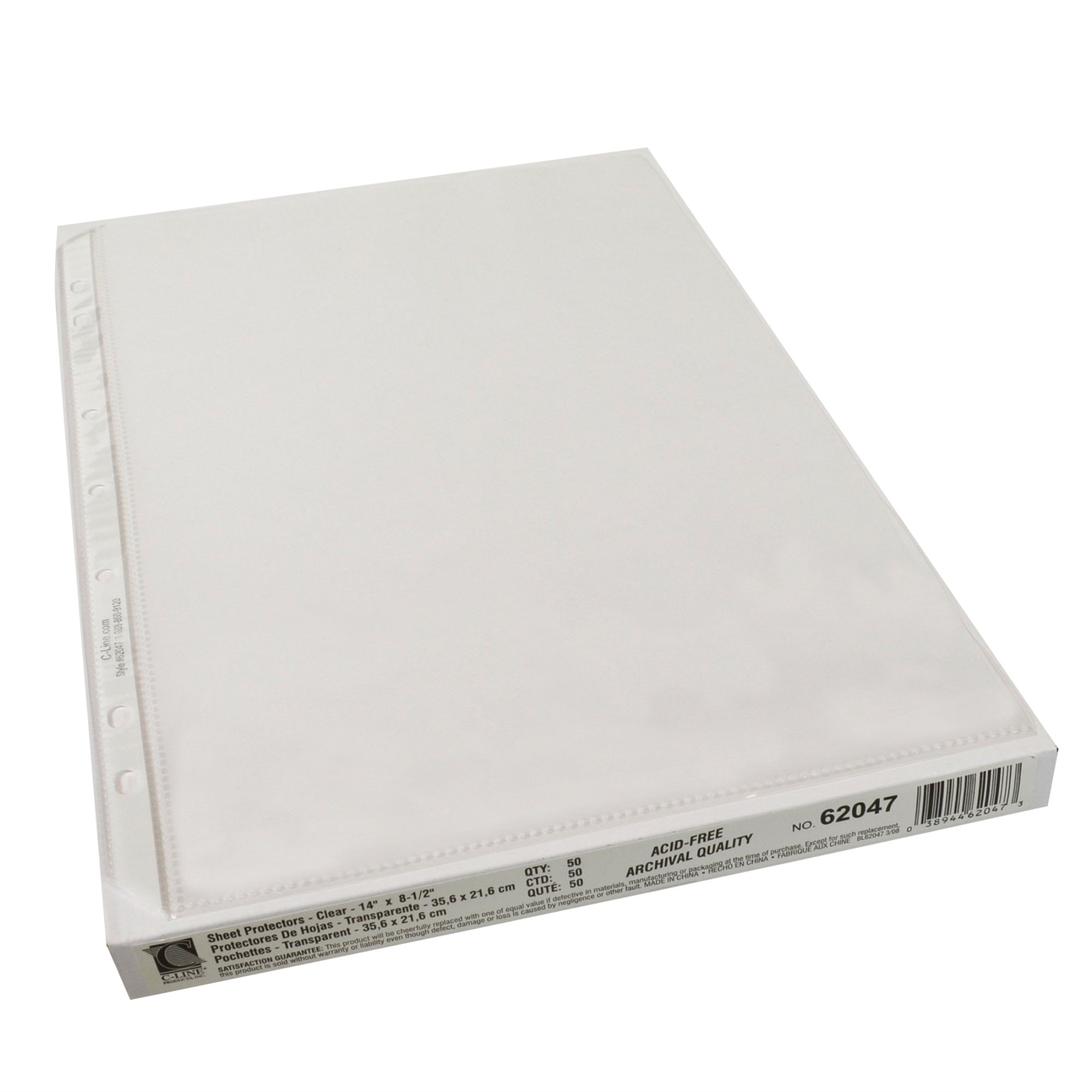 Heavyweight Polypropylene Sheet Protector, Legal Clear, 7-Hole Punched For 3-Ring Or 4-Ring Binders, 14 X 8 1/2, 50/Bx, 62047