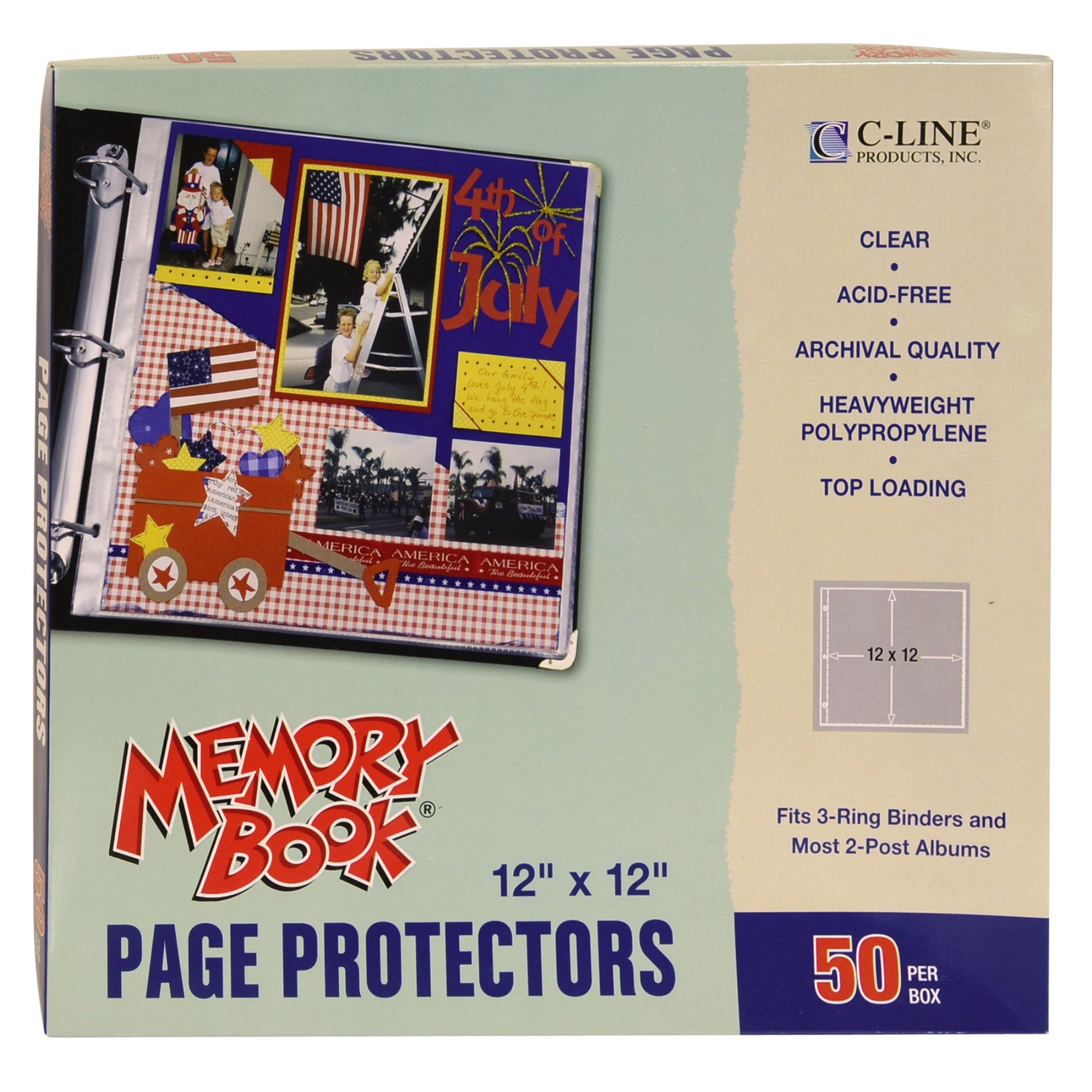 Memory Book - 12 X 12 Scrapbook Page Protectors, Top Loading, Clear, 50/Bx, 62227
