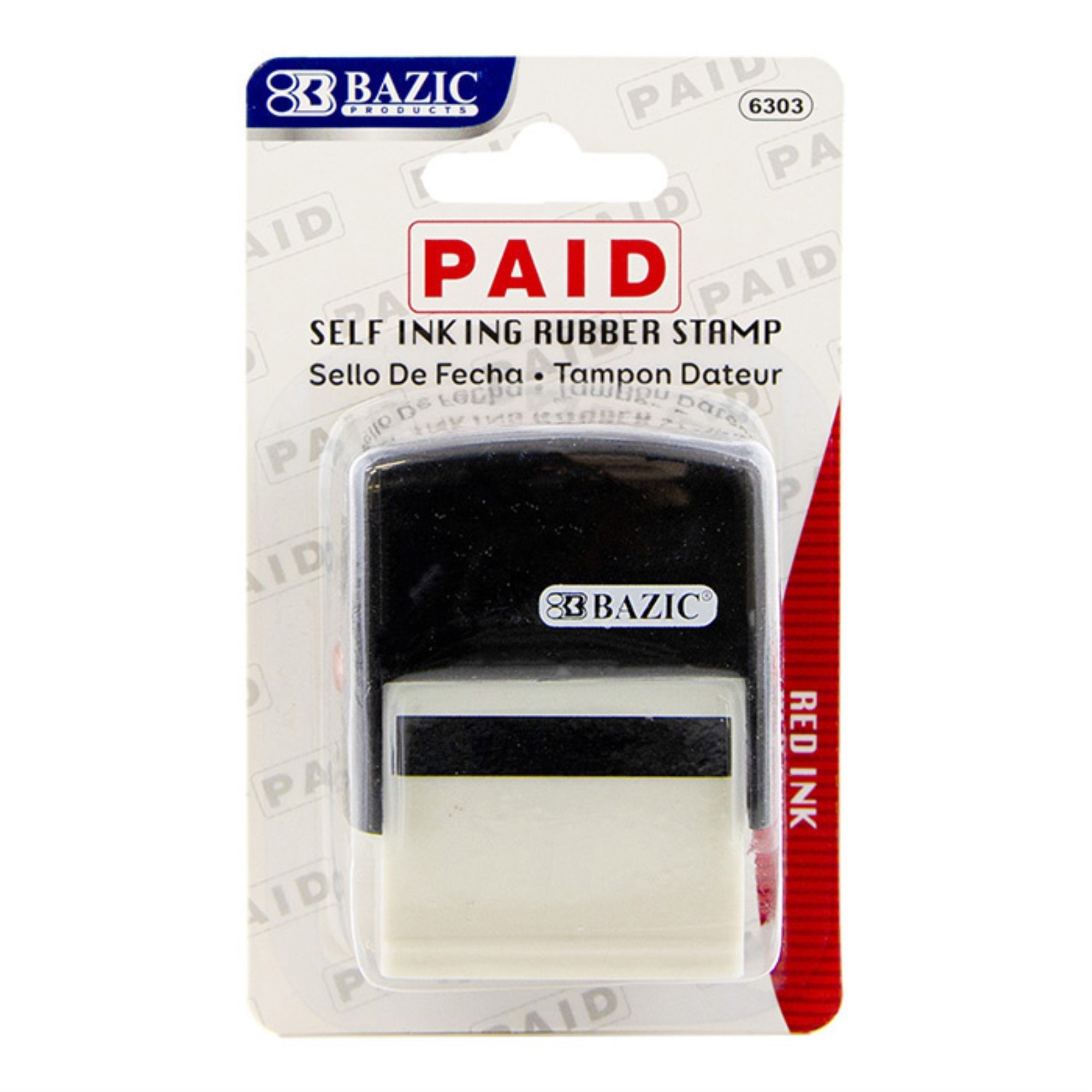 Bazic Paid Self Inking Rubber Stamp (Red Ink) / Box Qty - 24