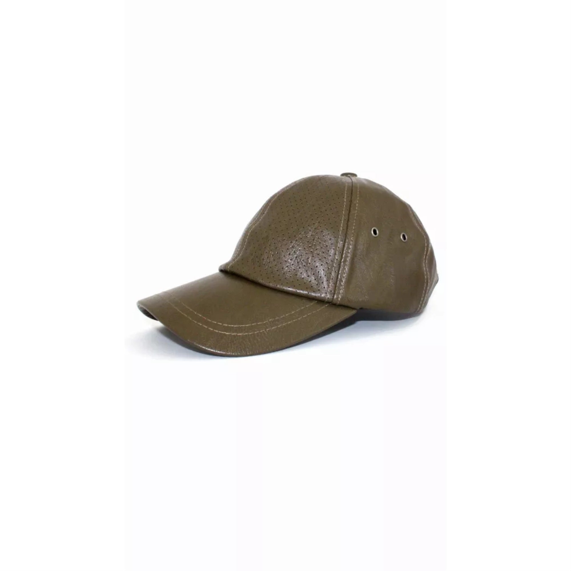 Leather Baseball Cap - Army Green