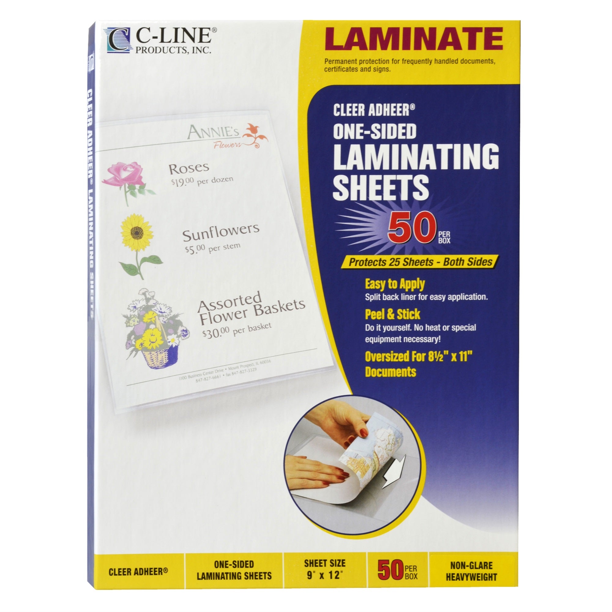 Heavyweight Cleer Adheer Laminating Sheets, Non-Glare, 9 X 12, 50/Bx, 65004