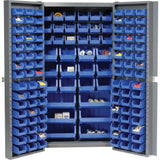 Global Industrial Deep Door Bin Cabinet 132 Blue Bins Assembled Cabinet 38W X 24D X 72H