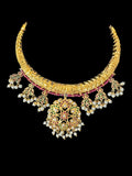 DNS190 Gold-Plated jadau ruby emerald Hasli Necklace with earrings tika – Handcrafted Traditional Set ( READY TO SHIP )
