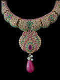 BR463 Deepa multicolor bridal cz necklace set with jhoomar tika ( READY TO SHIP )