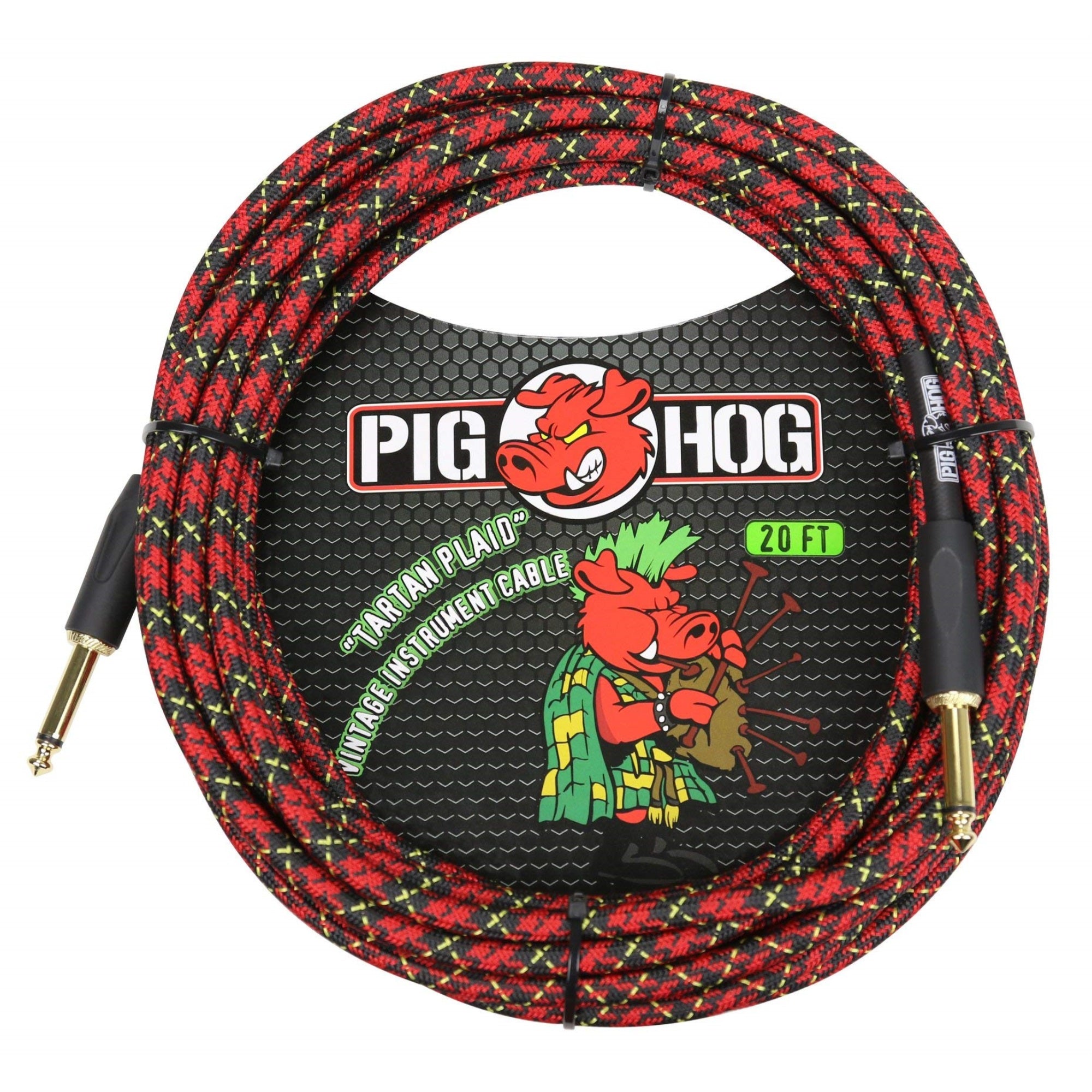 1/4-In To 1/4-In Tartan Plaid Guitar Instrument Cable, 20 Feet