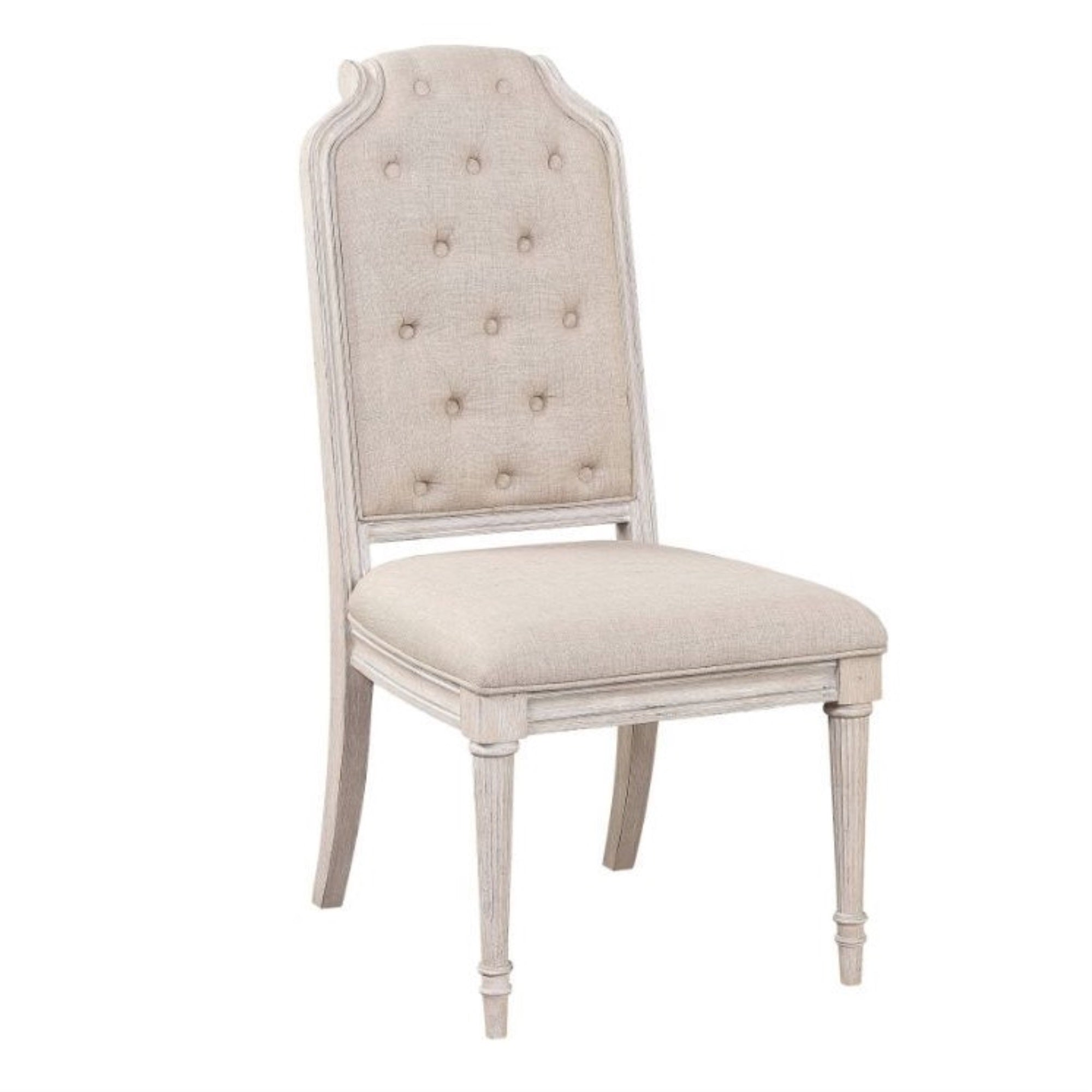 Acme Wynsor Side Chair (Set-2), Fabric & Antique Champagne