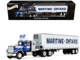 Mack SuperLiner with 36 Vintage Sleeper and 40 Vintage Trailer with Reefer MaritimeOntario Blue with White Stripes Legacy
