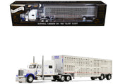 Peterbilt 379 with 70 MidRoof Sleeper and Wilson Silverstar Livestock Trailer National Carriers White Legacy Series #5 1/6