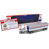 Kenworth K100 COE Aerodyne Sleeper and 40 Vintage Refrigerated TandemAxle Trailer White with Stripes VIT200 Bicentennial 1/6