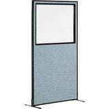 Interion® Freestanding Office Partition Panel With Partial Window 36-1/4W X 96H Blue