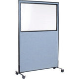 Interion® Mobile Office Partition Panel With Partial Window 48-1/4W X 99H Blue