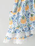 Fall Girls Pumpkin Patch Dress Lace Trim with Pockets