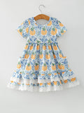 Fall Girls Pumpkin Patch Dress Lace Trim with Pockets