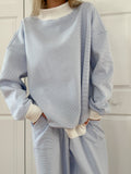 Blue and White Mini Striped Mockneck Sweatshirt