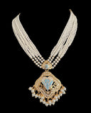 DNS191 punjabi Jadau necklace set - mint blue&pearl(READY TO SHIP)