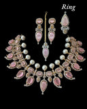 BR462 Anmol necklace set in pink( rose quartz ), Cats eye and pearls ( READY TO SHIP )