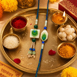 Premium Designer White Peacock Resin Rakhi Set of 2 with Roli Chawal for Bhaiya Bhabhi – Traditional Lumba Set, Thread Rakhi with Stones – Ideal Raksha Bandhan Gift