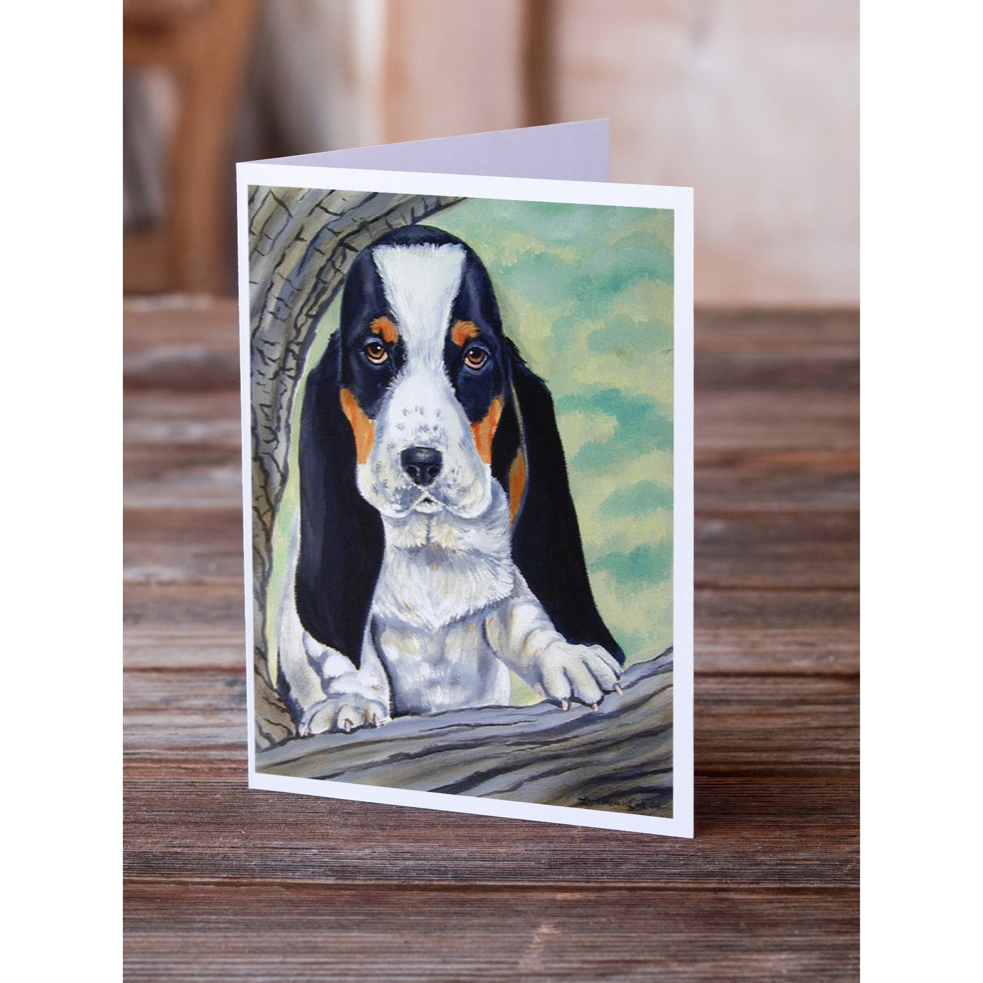Basset Hound On The Branch Greeting Cards And Envelopes Pack Of 8
