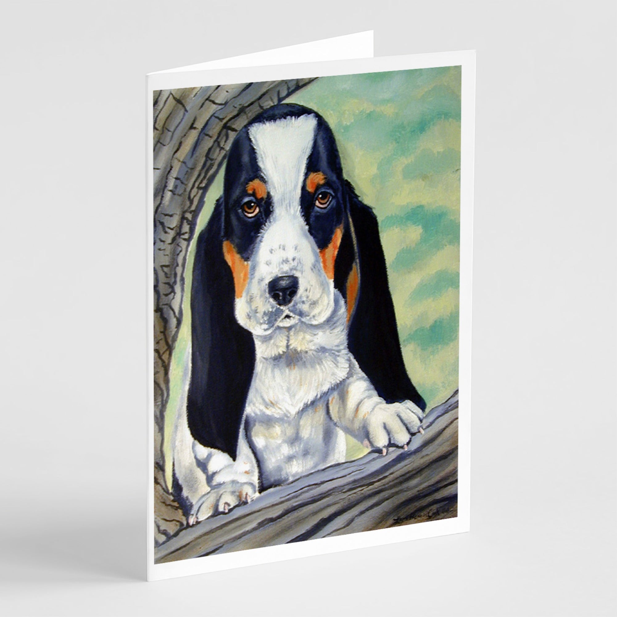 Basset Hound On The Branch Greeting Cards And Envelopes Pack Of 8