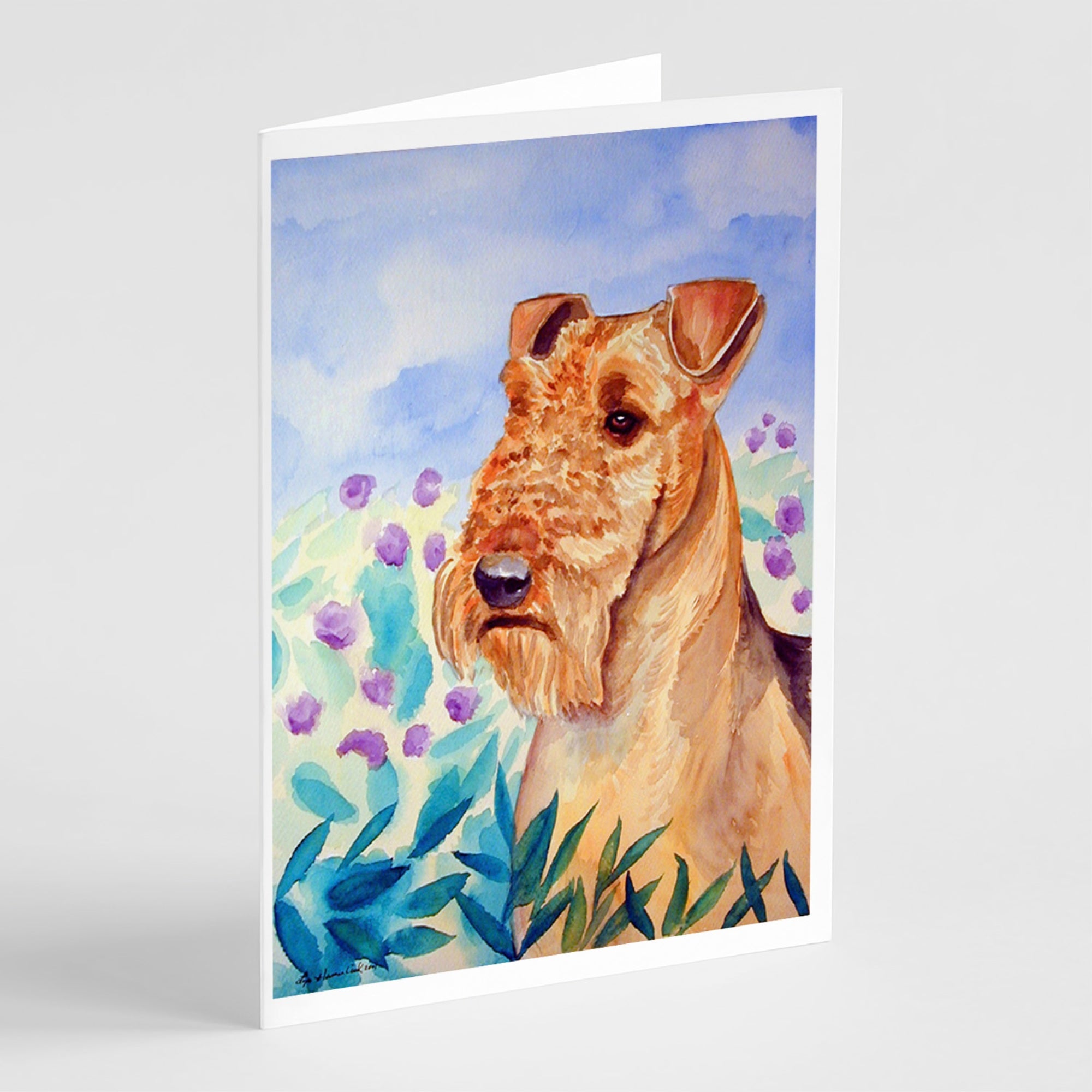 Airedale Terrier In Flowers Greeting Cards And Envelopes Pack Of 8