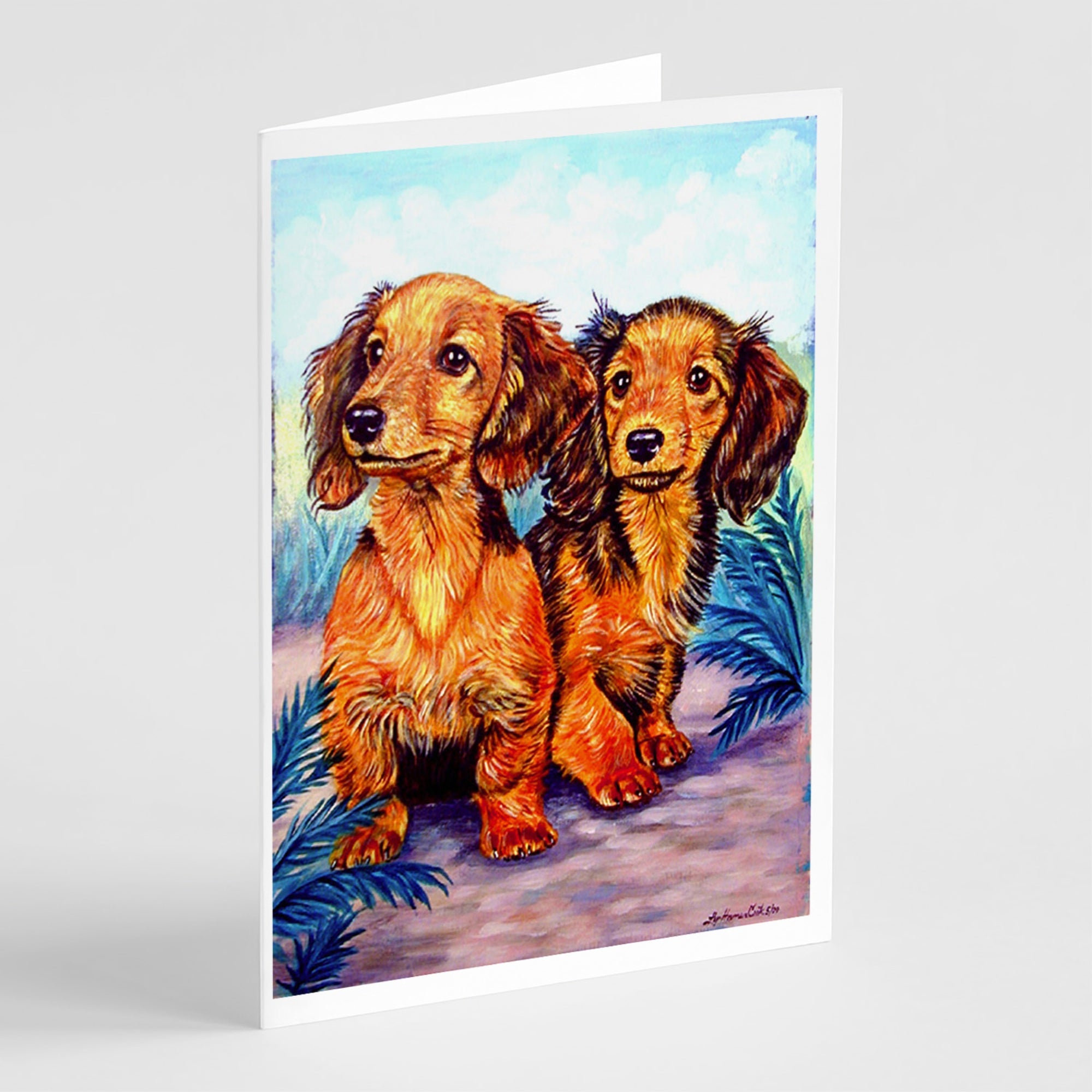 Long Hair Red Dachshund Two Peas Greeting Cards And Envelopes Pack Of 8