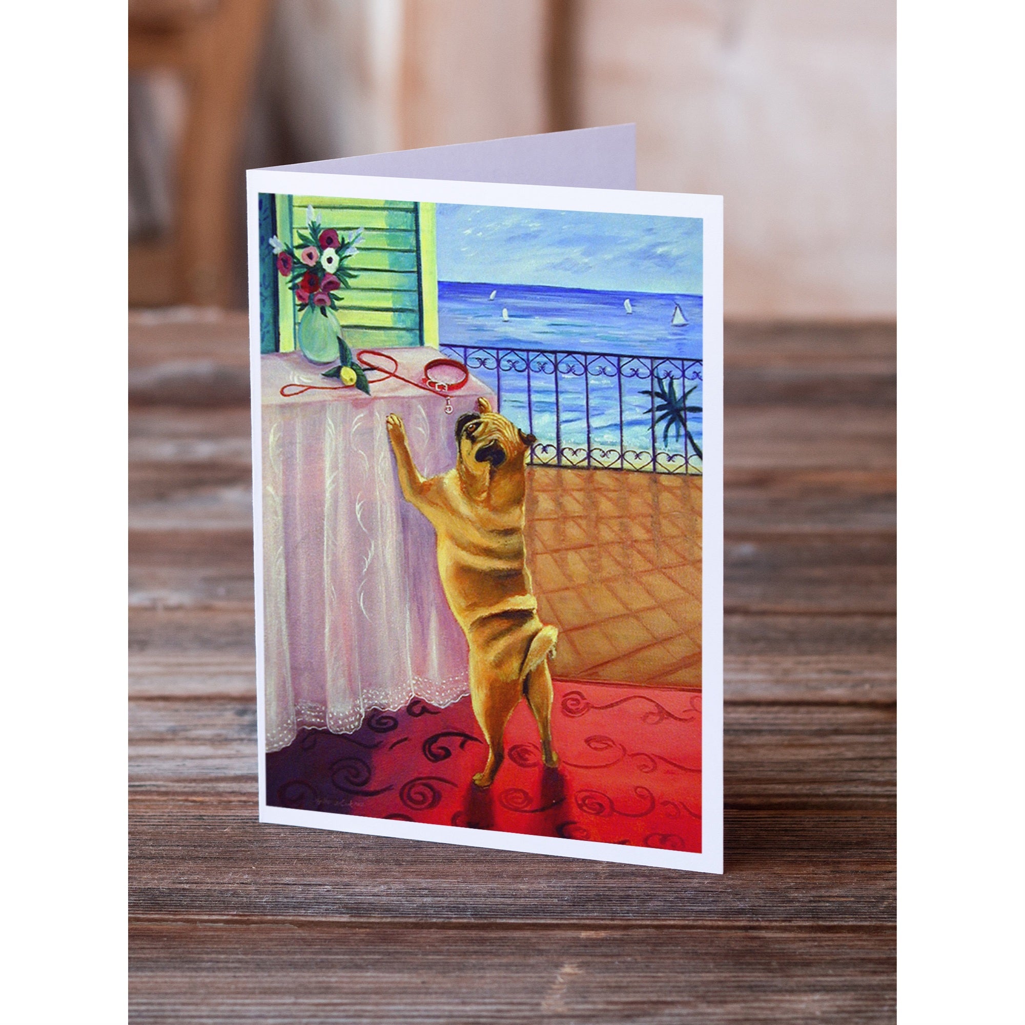 Helping Himself Fawn Pug Greeting Cards And Envelopes Pack Of 8