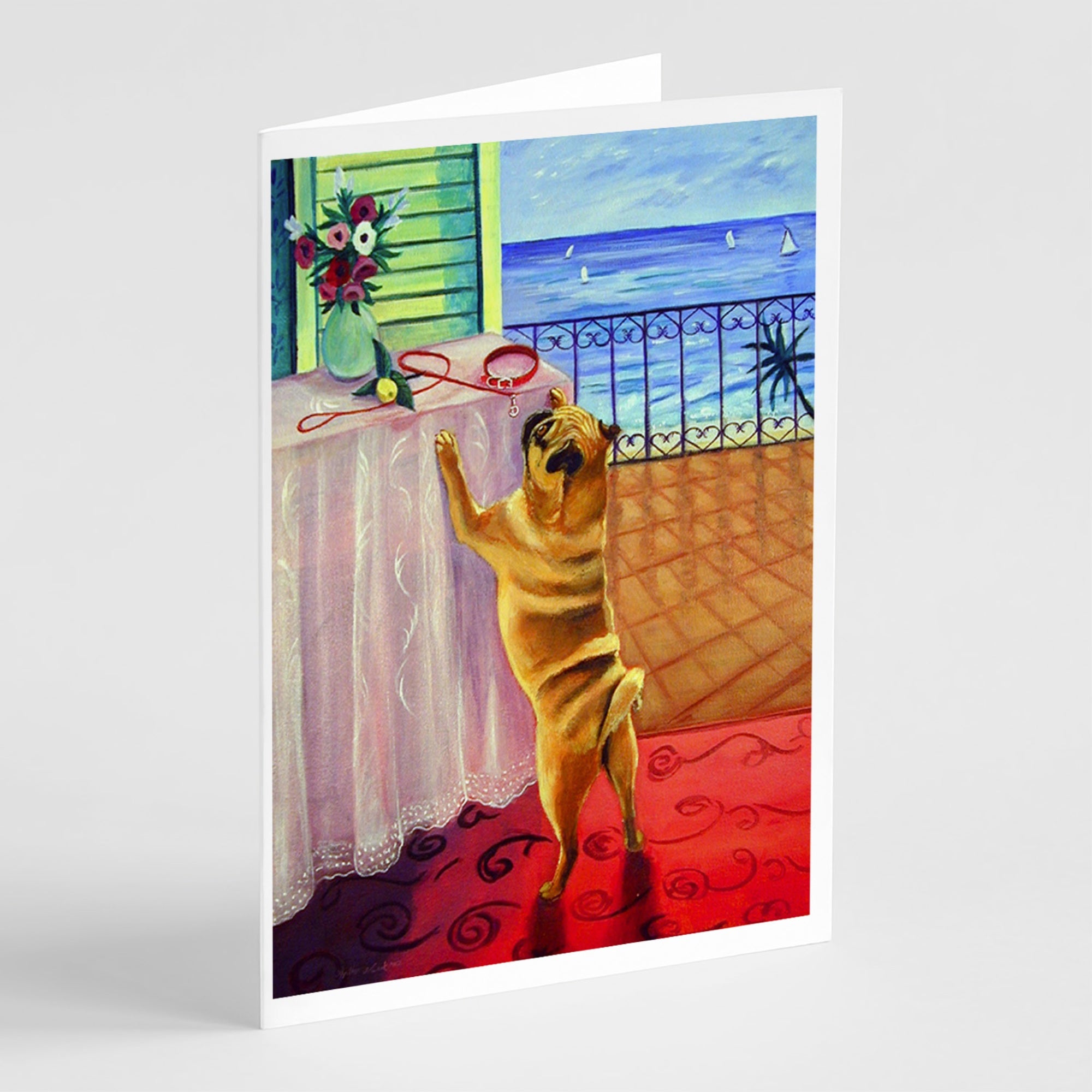 Helping Himself Fawn Pug Greeting Cards And Envelopes Pack Of 8