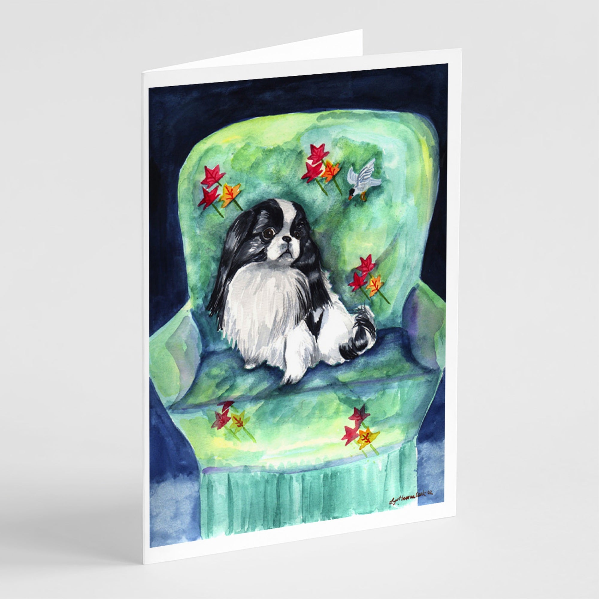 Japanese Chin In Momma'S Chair Greeting Cards And Envelopes Pack Of 8